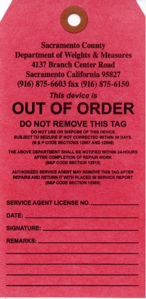 Service tag used at inspections